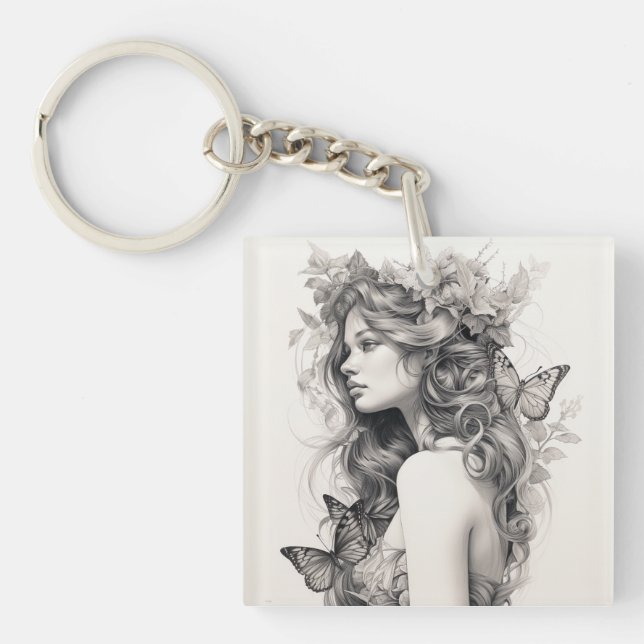 Custom Minimalist Modern Chic Personalized photo Keychain (Front)