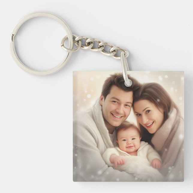 Custom Minimalist Modern Chic Personalized photo Keychain (Front)