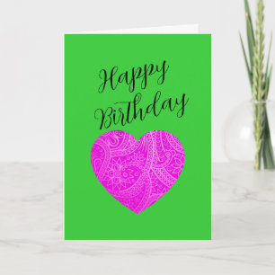 Custom Minimalist Modern Pink Heart Birthday Card