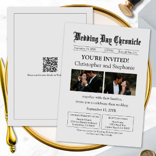 Custom Minimalist Modern Script Newspaper Wedding Invitation