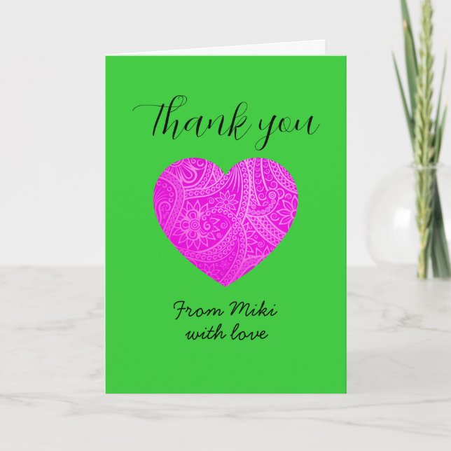 Custom Minimalist Modern Thank You Pink Heart Card (Front)