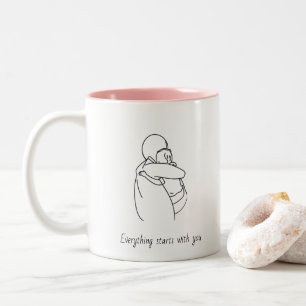 Custom Minimalist Mother & Child Line Art Two-Tone Coffee Mug