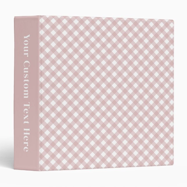 Custom Minimalist Muted Pink Shade Plaid Pattern Binder (Front/Spine)