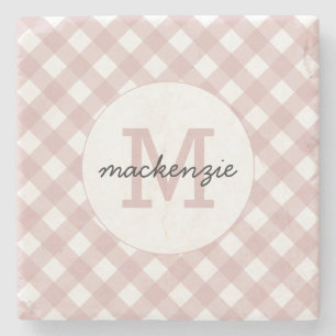 Custom Minimalist Muted Pink Shade Plaid Pattern Stone Coaster