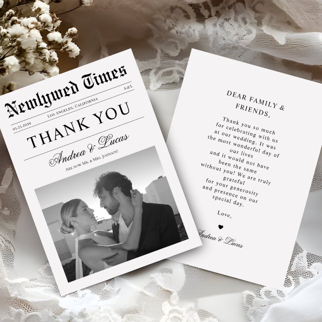 Custom Minimalist Newspaper Creative Photo Wedding Thank You Card (Creator Uploaded)