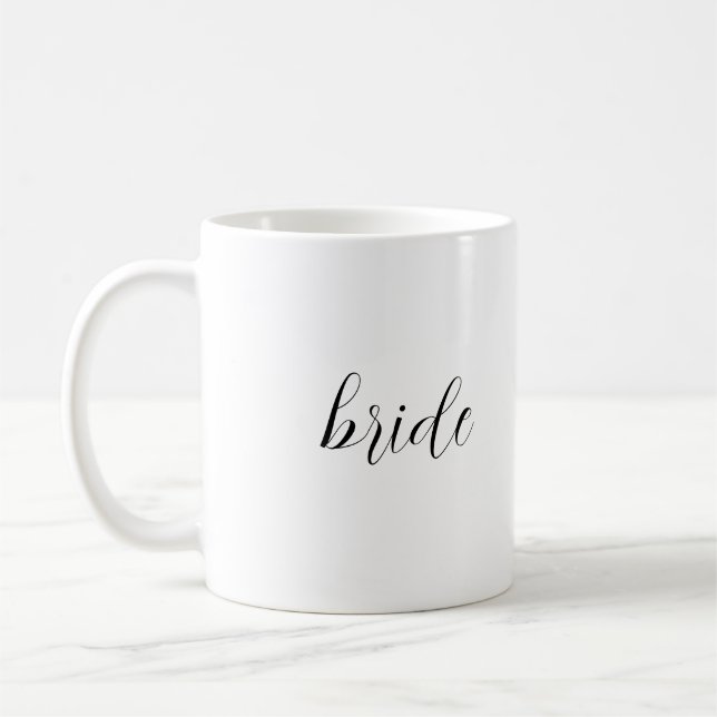 Custom Minimalist Script Bride Name Wedding Coffee Mug (Left)