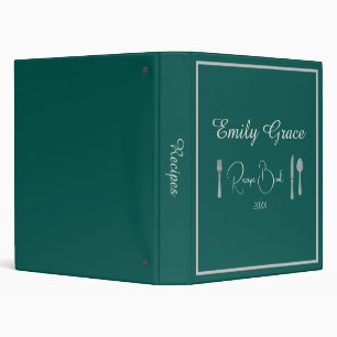 Custom Minimalist Script Dark Teal Recipe Binder