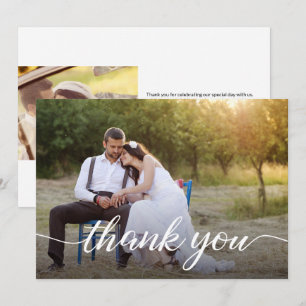 Custom Minimalist Script Wedding Photos Thank You Card