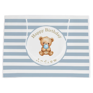 Custom Minimalist Stripes Teddy Bear Large Gift Bag