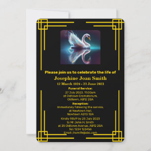 Custom Minimalist Swan Reflection Art Deco Funeral Invitation