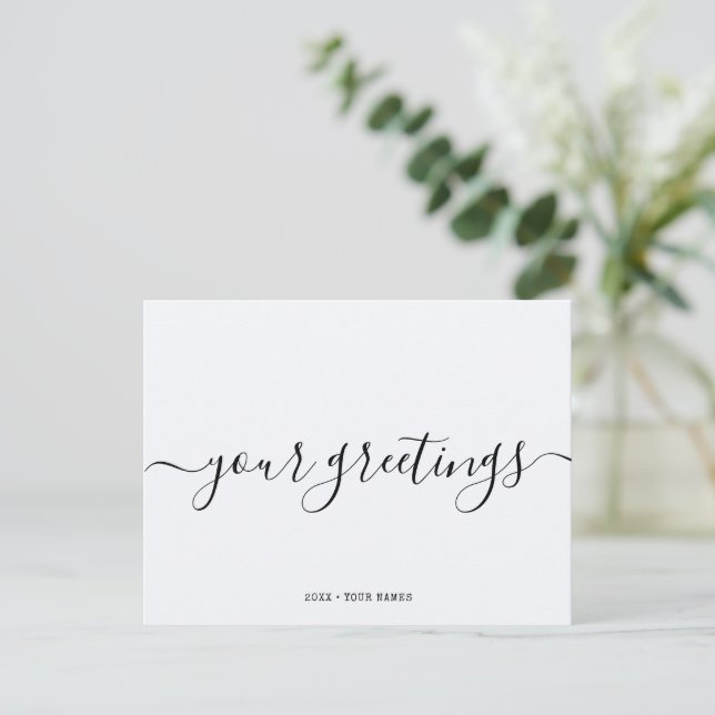 Custom Minimalist White Universal Greetings Postcard (Standing Front)