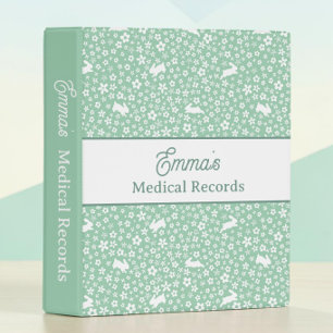 Custom Mint Green Bunny Medical Records Organizer Binder