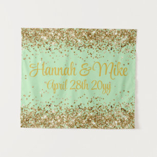 Custom Mint Green & Gold Wedding Photo Booth Prop  Tapestry
