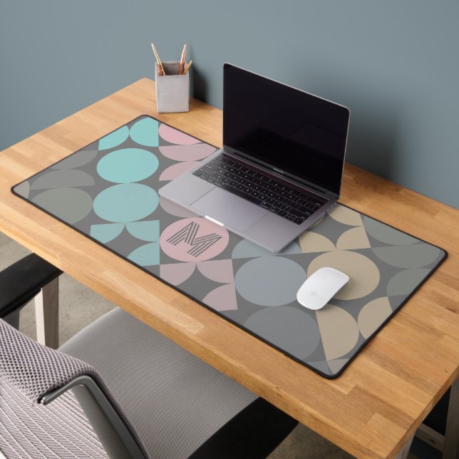 Custom Mint Green Pastel Pink Beige Art Patter Desk Mat (Office 2)