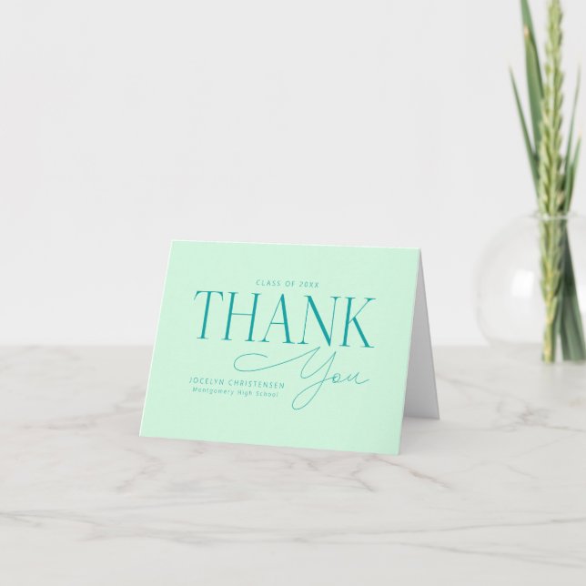 Custom Mint Green Photo Graduation Thank You Cards (Front)