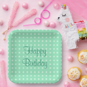 Custom Mint Green Template Happy Birthday Text Dot Paper Plate