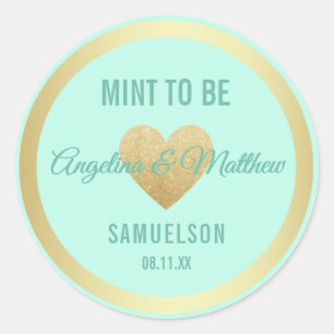 Custom Mint to Be Mint Gold Glitter Heart Wedding Classic Round Sticker