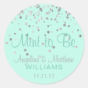Custom Mint to Be Mint Silver Confetti Wedding Classic Round Sticker
