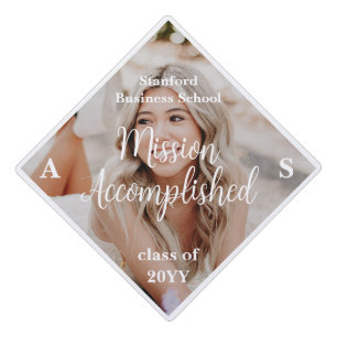 Custom Mission Accomplished White Photo Graduation Cap Topper