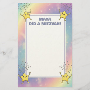 Custom Mitzvah Note Rainbow Confetti Stars Stationery