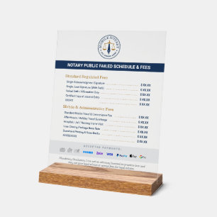 Custom Mobile Notary Fee Schedule Price List Acrylic Sign