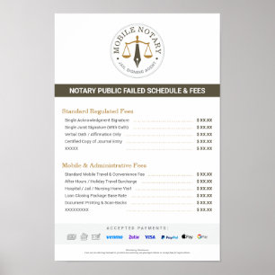 Custom Mobile Notary Fee Schedule Price List Khaki Poster