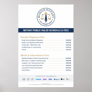 Custom Mobile Notary Fee Schedule Price List Poster