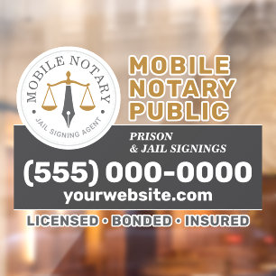 Custom Mobile Notary Legal Signing Grey Gold Window Cling