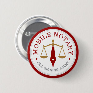 Custom Mobile Notary Legal Signing Red Gold 2 Inch Round Button