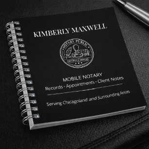 Custom Mobile Notary Spiral Notebook Black White