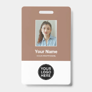 Custom Mocha Mousse Employee Photo Logo Name Badge