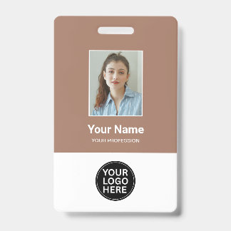 Custom Mocha Mousse Employee Photo Logo Name Badge