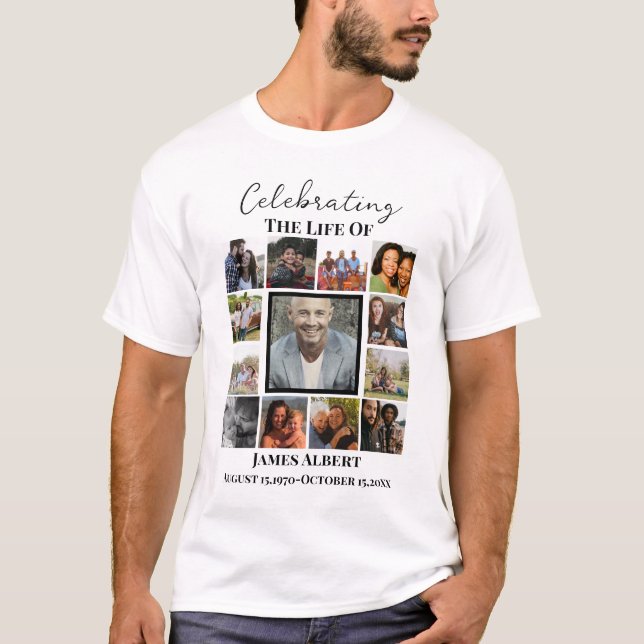 Custom modern 13 Funeral Photo Collage T-Shirt (Front)