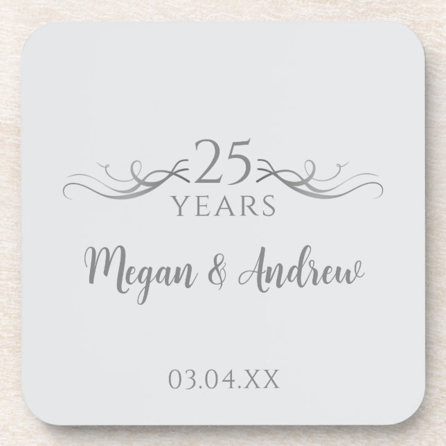 Custom Modern 25th Wedding Anniversary Party Coaster (Front)