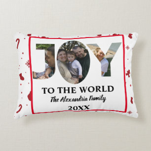 Custom modern 3 photo collage joy to the world accent pillow