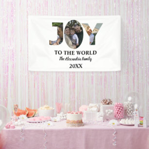Custom modern 3 photo collage joy to the world banner