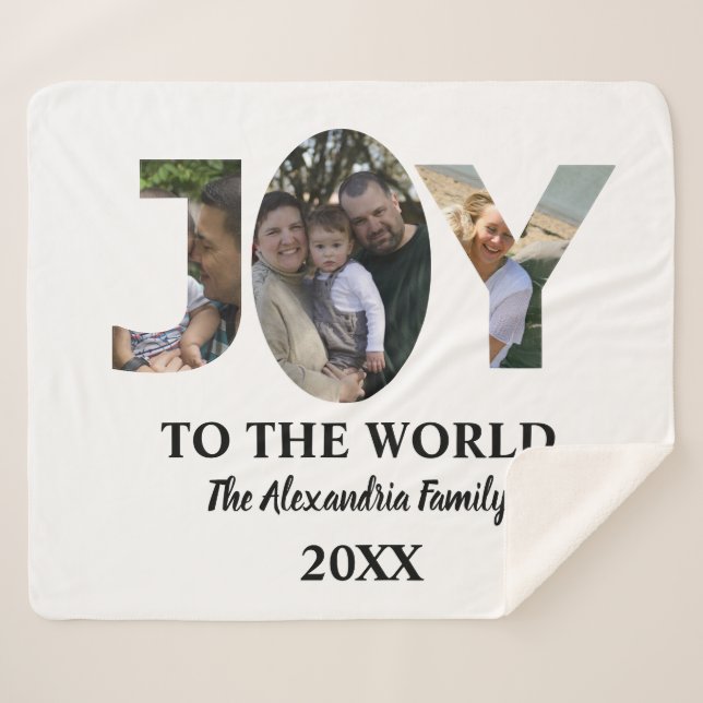Custom modern 3 photo collage joy to the world sherpa blanket (Front (Horizontal))