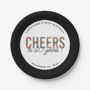 Custom Modern 60th Birthday Leopard Typography Paper Plate