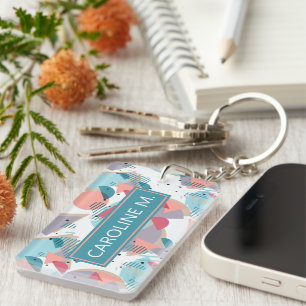 Custom Modern Abstract Geometric Hip 50s Pattern Keychain