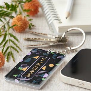 Custom Modern Abstract Geometric Hip 50s Pattern Keychain