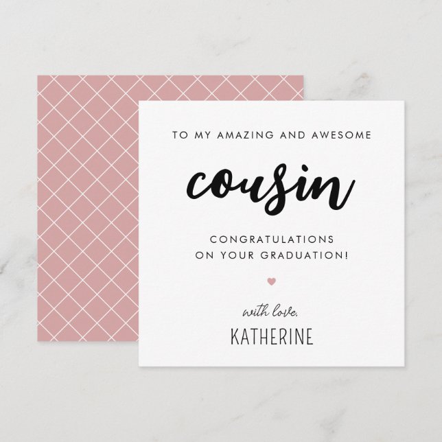 Custom Modern and Cute Cousin Graduation Card (Front/Back)