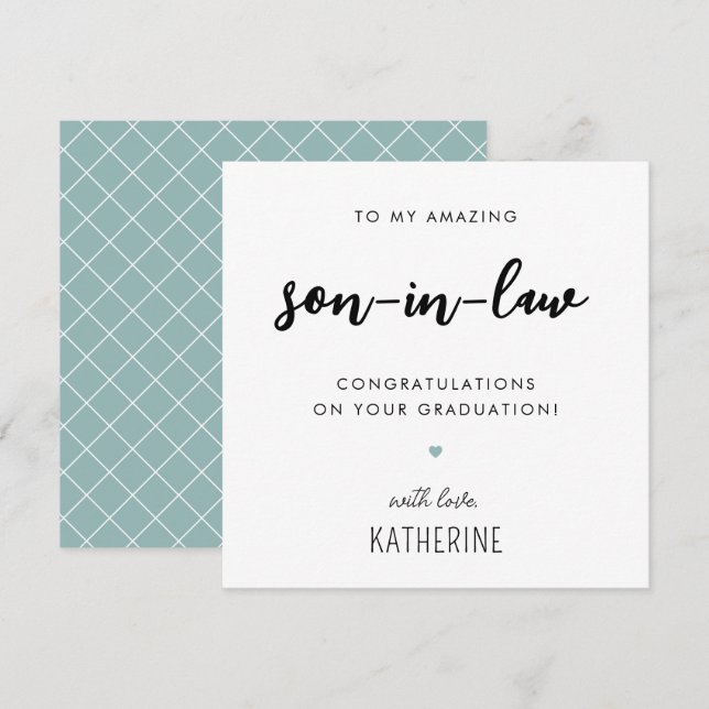 Custom Modern and Cute Son in Law Graduation Card (Front/Back)
