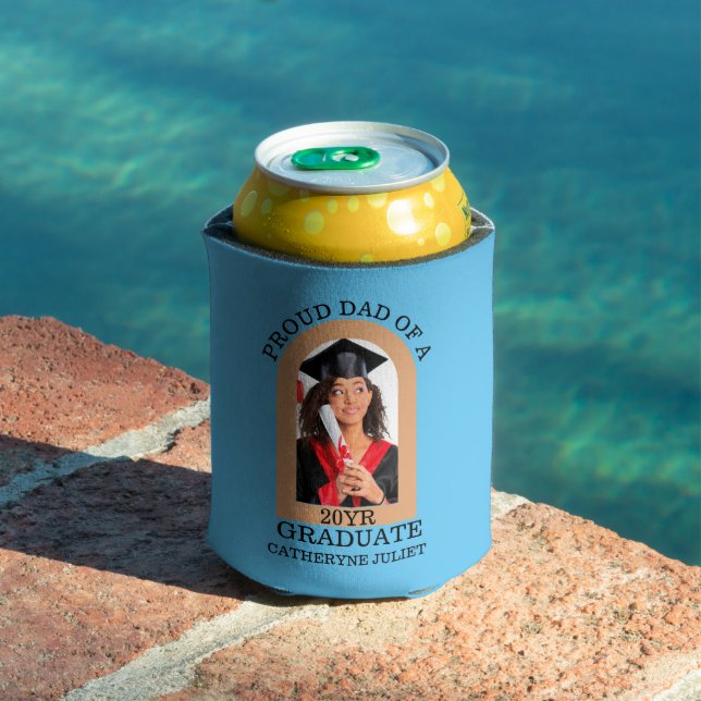 Custom Modern Arch Photo proud dad graduation Can Cooler (In Situ Pool)
