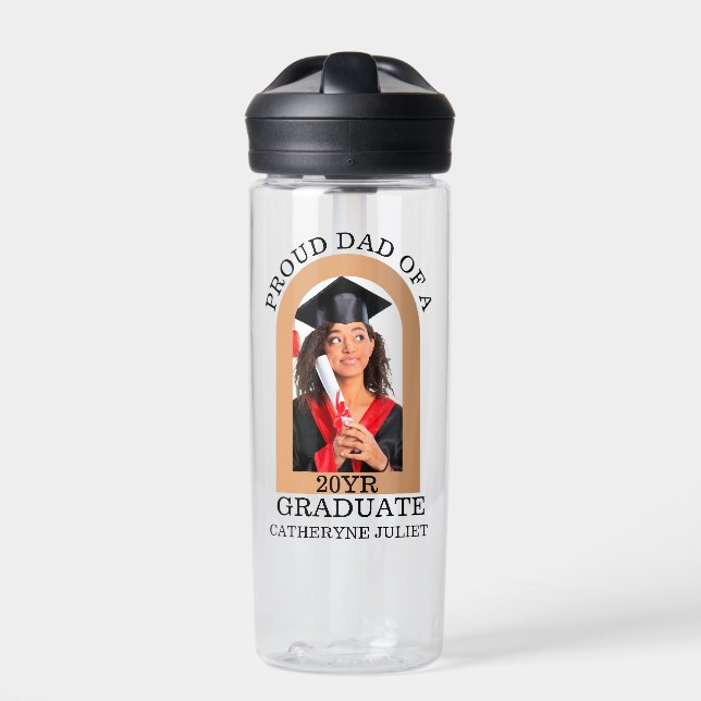 Custom Modern Arch Photo proud dad graduation Water Bottle (Front)