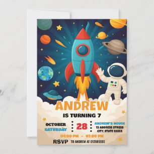 Custom Modern Astronaut Outer Space Birthday Invitation