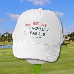 Custom Modern Bachelor Par-tee Golfer Name Date  Trucker Hat<br><div class="desc">Custom Modern Bachelor Party Golfer Name Date Can Cooler   --  and personalize as well.  This is a great gift for all gentlemen golf lovers -- fun / attractive / unique.  If you have any design questions or a special request,  please send a message or an email to: charmdesignstudio@rcn.com</div>
