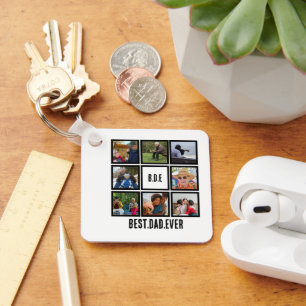 Custom Modern BDE Best Dad Ever 8 Photo Collage Keychain