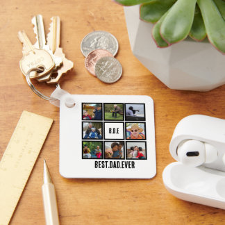 Custom Modern BDE Best Dad Ever 8 Photo Collage Keychain
