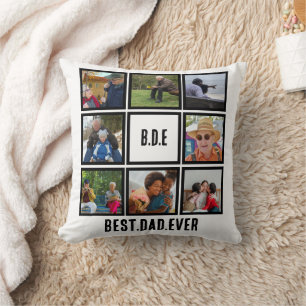 Custom Modern BDE Best Dad Ever 8 Photo Collage Throw Pillow