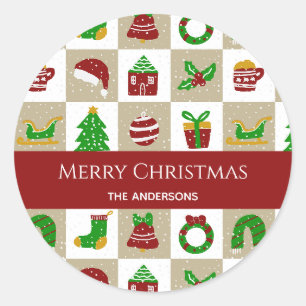 Custom Modern Beige Christmas Snow Pattern Classic Round Sticker